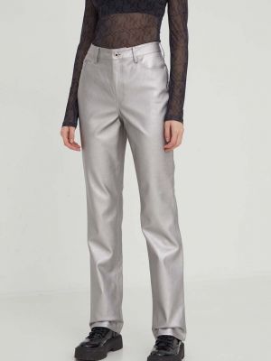 Jednobarevné kalhoty s vysokým pasem Karl Lagerfeld Jeans stříbrné
