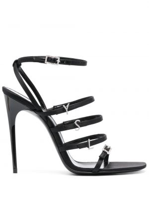 Hedvábné saténové sandály Saint Laurent černé