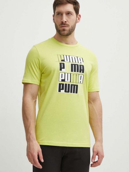 Koszulka bawełniana z nadrukiem Puma zielona