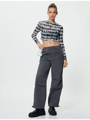 Oversized bavlněné kalhoty s kapsami Koton šedé