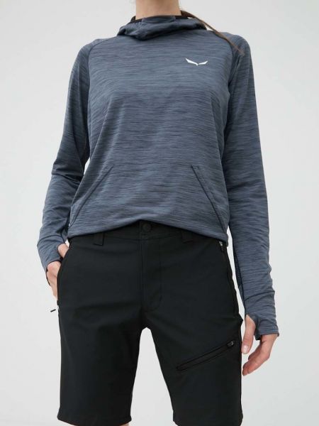 Wrangler pantaloni scurti femei, culoarea negru, neted, medium waist