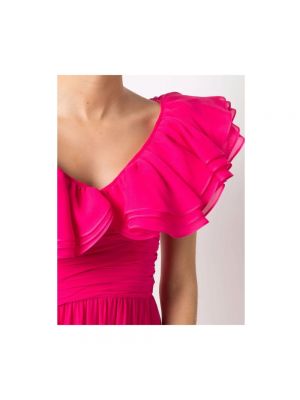 Jedwabna sukienka długa bez rękawów z falbankami Giambattista Valli różowa