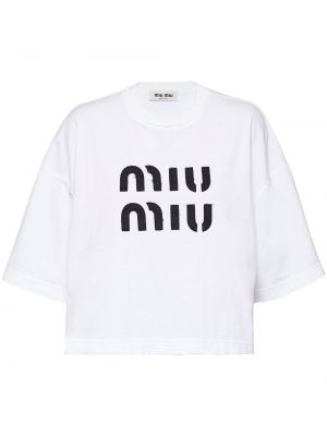 T-shirt mit stickerei Miu Miu weiß
