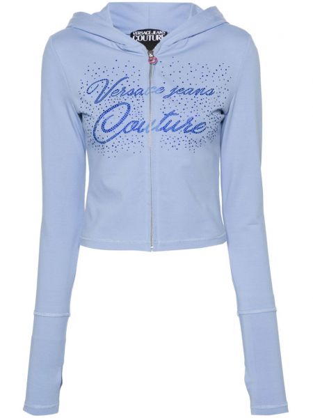 Bluza z kapturem na zamek Versace Jeans Couture niebieska
