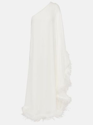 Dlouhé šaty s perím Rixo biela