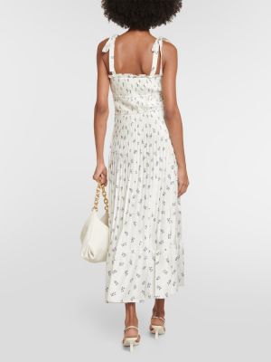 Satynowa sukienka midi w kwiatki plisowana Polo Ralph Lauren biała
