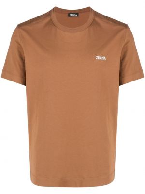 T-shirt med broderi i bomull Zegna brun