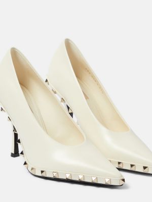 Кожени полуотворени обувки Valentino Garavani бяло