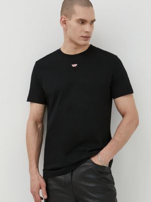 Памучна тениска с дълъг ръкав с апликация Diesel черно