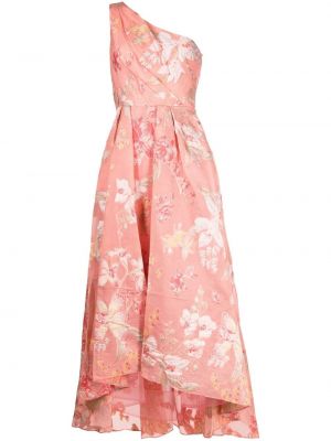 Asymmetrisches jacquard geblümtes abendkleid Marchesa Notte pink