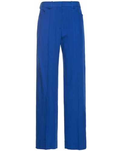 Viskózové rovné nohavice Victoria Beckham modrá