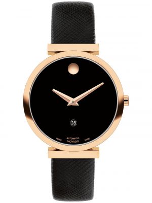 Черные кожаные часы Movado