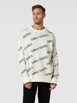 Dzianinowy sweter z nadrukiem Carlo Colucci biały