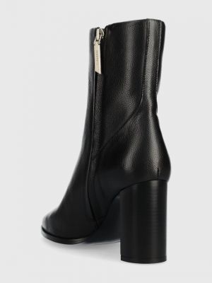 Kožené kotníkové boty na podpatku Calvin Klein černé