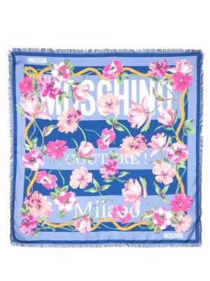 Копринен шал на цветя с принт Moschino синьо