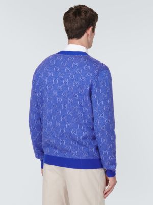 Cardigan di lana in tessuto jacquard Gucci blu