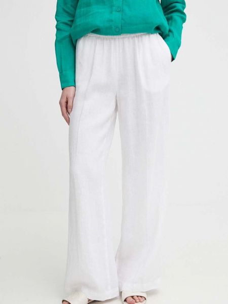 Pantaloni cu talie înaltă de in Sisley alb