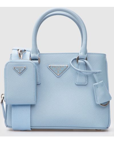 Шкіряна сумка через плече з логотипом Prada, блакитна