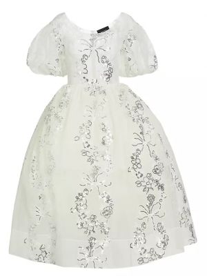 Расклешенное платье миди с объемными рукавами и пайетками Simone Rocha белый