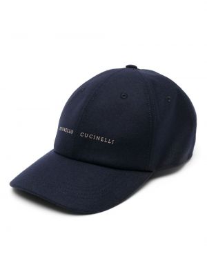 Haftowana czapka z daszkiem z kaszmiru Brunello Cucinelli niebieska