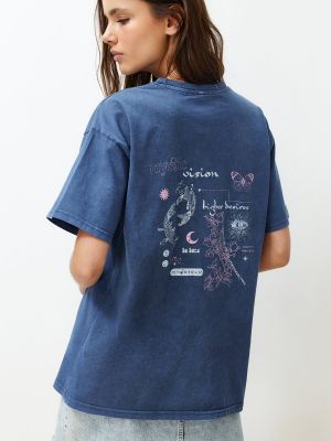 Плетена памучна тениска с принт Trendyol