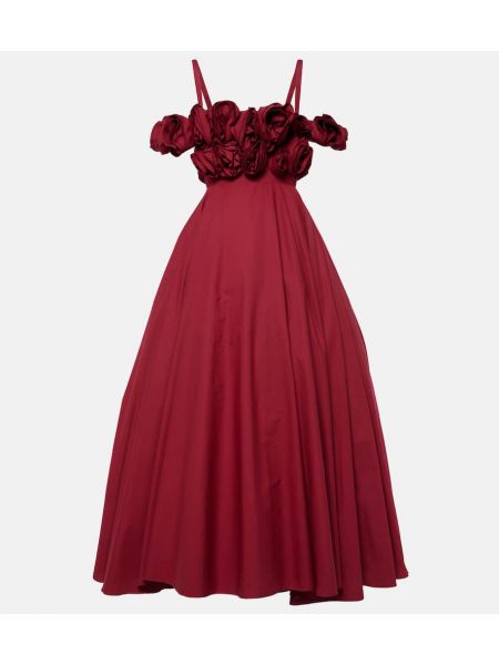Bombažna dolga obleka s cvetličnim vzorcem Giambattista Valli rdeča