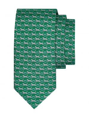 Cravate en soie à imprimé et imprimé rayures tigre Ferragamo vert