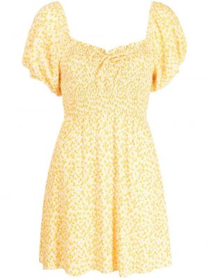 Květinové mini šaty na zip s krátkými rukávy Faithfull The Brand - žlutá