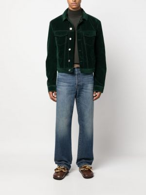Aksamitna haftowana kurtka jeansowa Etro zielona