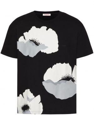 Kokvilnas t-krekls ar ziediem ar apdruku Valentino Garavani