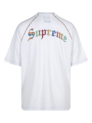 Haftowana koszulka bawełniana Supreme biała