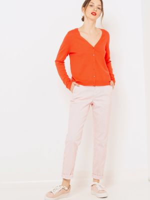 Pruhované rovné kalhoty Camaieu růžové