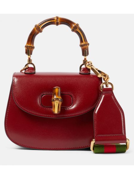 Δερμάτινη τσάντα shopper μπαμπού Gucci κόκκινο