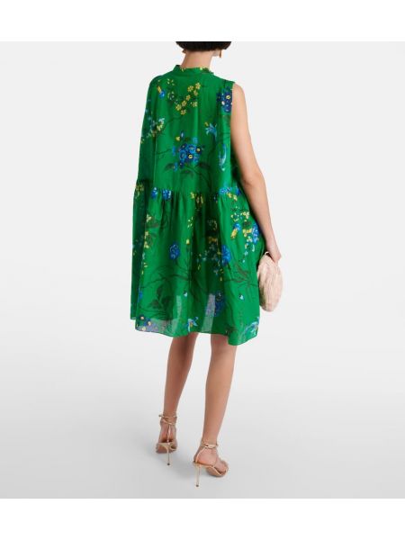 Lniana sukienka bawełniana Erdem zielona