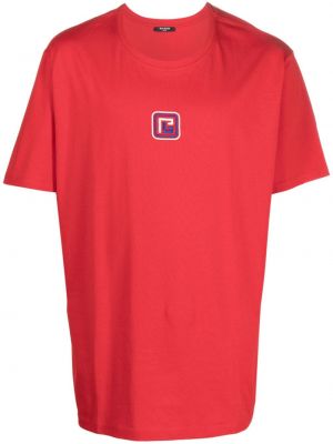 Kokvilnas t-krekls ar izšuvumiem Balmain sarkans