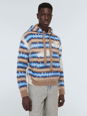Moherinis dryžuotas vilnonis džemperis su gobtuvu Amiri mėlyna