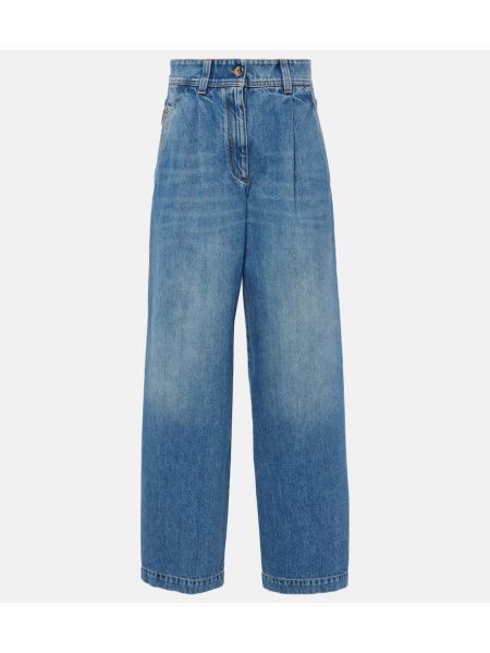 Jeans a vita alta baggy plissettati Brunello Cucinelli blu