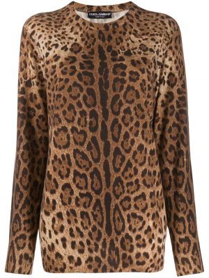 Kašmírový sveter s potlačou so zvieracím vzorom Dolce & Gabbana hnedá