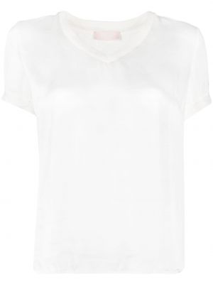 Satin t-shirt mit v-ausschnitt Liu Jo weiß