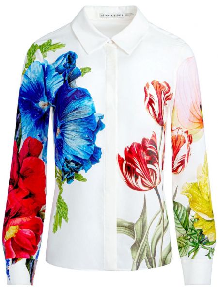 Svilena košulja s cvjetnim printom s printom Alice + Olivia bijela