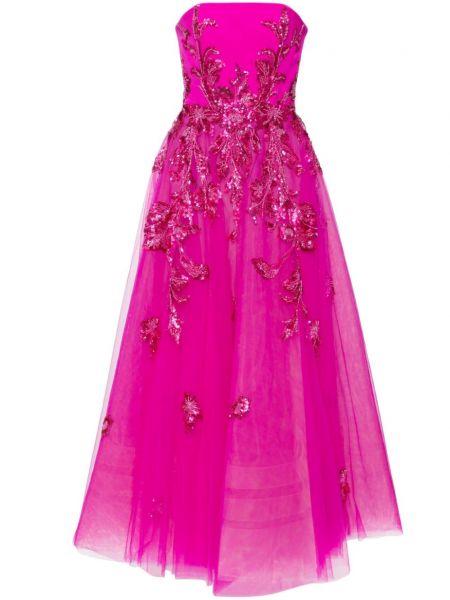 Изгорена рокля с мъниста от тюл Saiid Kobeisy розово