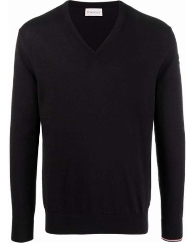 Памучен пуловер с v-образно деколте Moncler черно