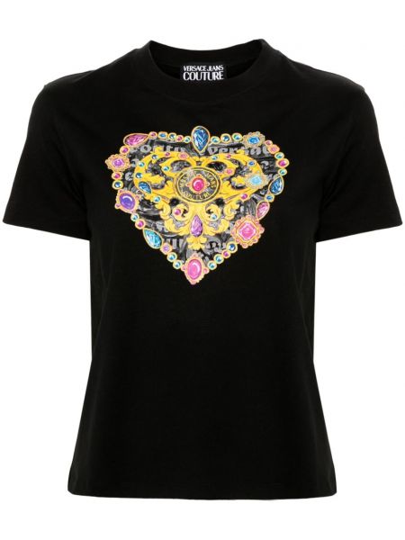 Raštuotas marškinėliai su širdelėmis Versace Jeans Couture juoda