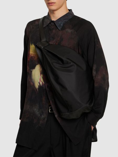 Sac à dos en cuir en nylon Yohji Yamamoto noir
