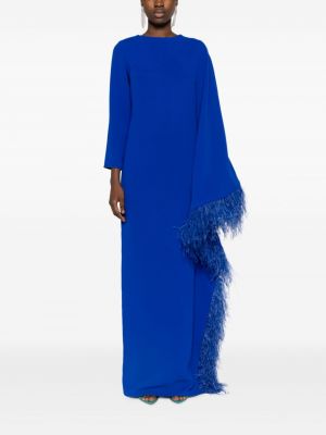 Robe de soirée à plumes asymétrique Jean-louis Sabaji bleu
