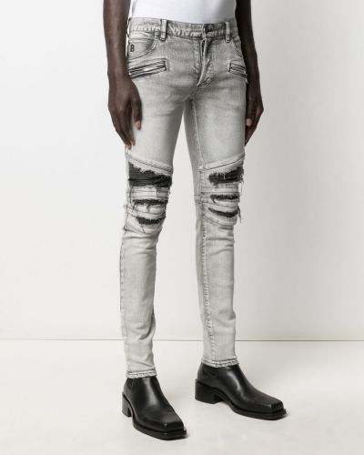 Slim fit skinny džíny s dírami Balmain šedé