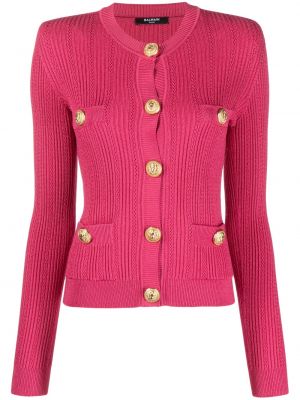 Tröja med knappknäppning i stickad Balmain rosa