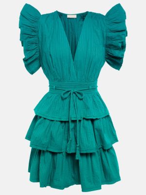 Sukienka bawełniana z falbankami Ulla Johnson zielona