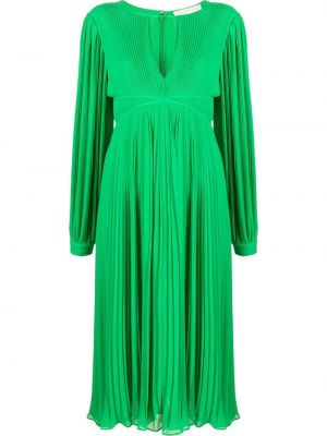 Midi šaty na zip s výstřihem do v s dlouhými rukávy Michael Michael Kors - zelená