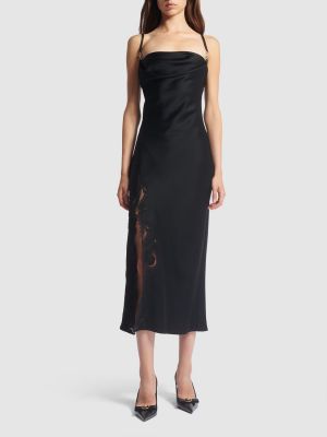 Mežģīņu satīna midi kleita Versace melns